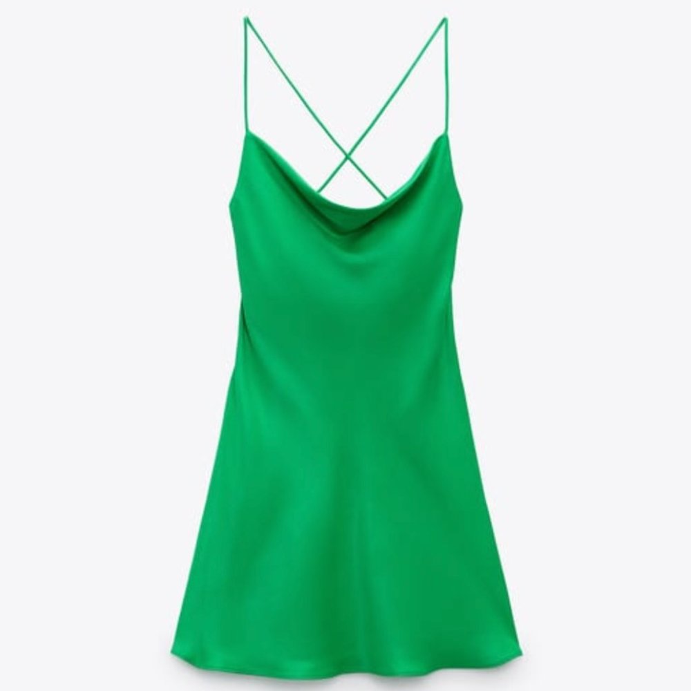 Brand New Green Short Satin Effect Dress (Size L)